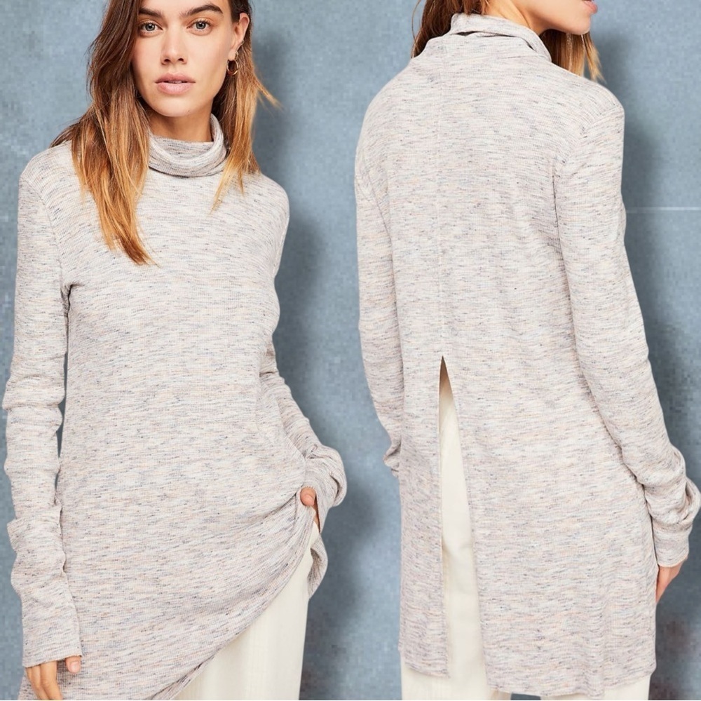 We The Free ‘Stonecold’ Split Back Mock Neck Sweater in Light Gray / Multicolor